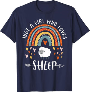 Just A Girl Who Loves Sheep Rainbow Gifts For Lamb Lover T-Shirt - T-Shirt | Navy