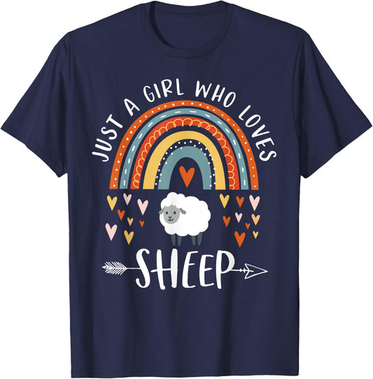 Just A Girl Who Loves Sheep Rainbow Gifts For Lamb Lover T-Shirt - T-Shirt | Navy