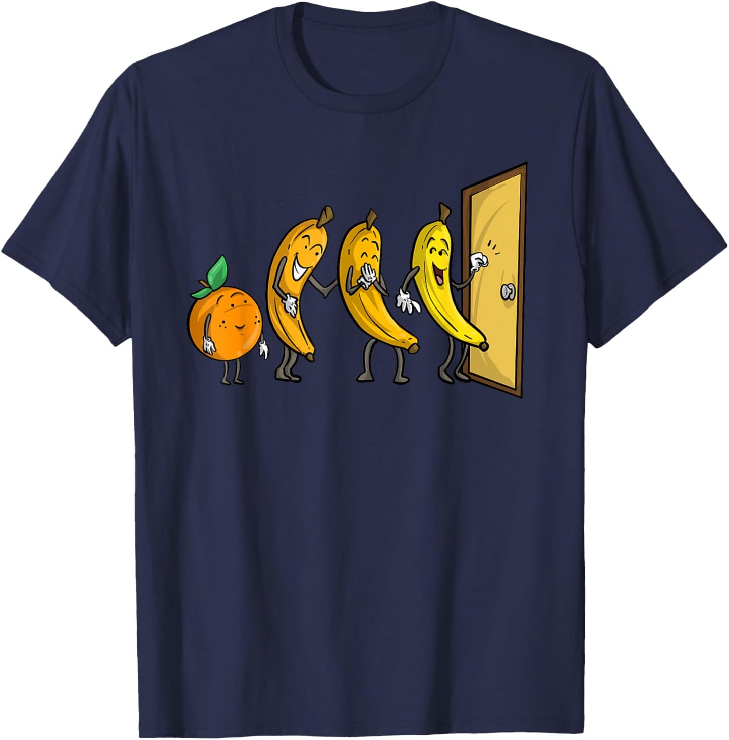 Funny Knock Knock 3 Bananas And Orange Cool Fruit Joke Gift T-Shirt - T-Shirt | Navy