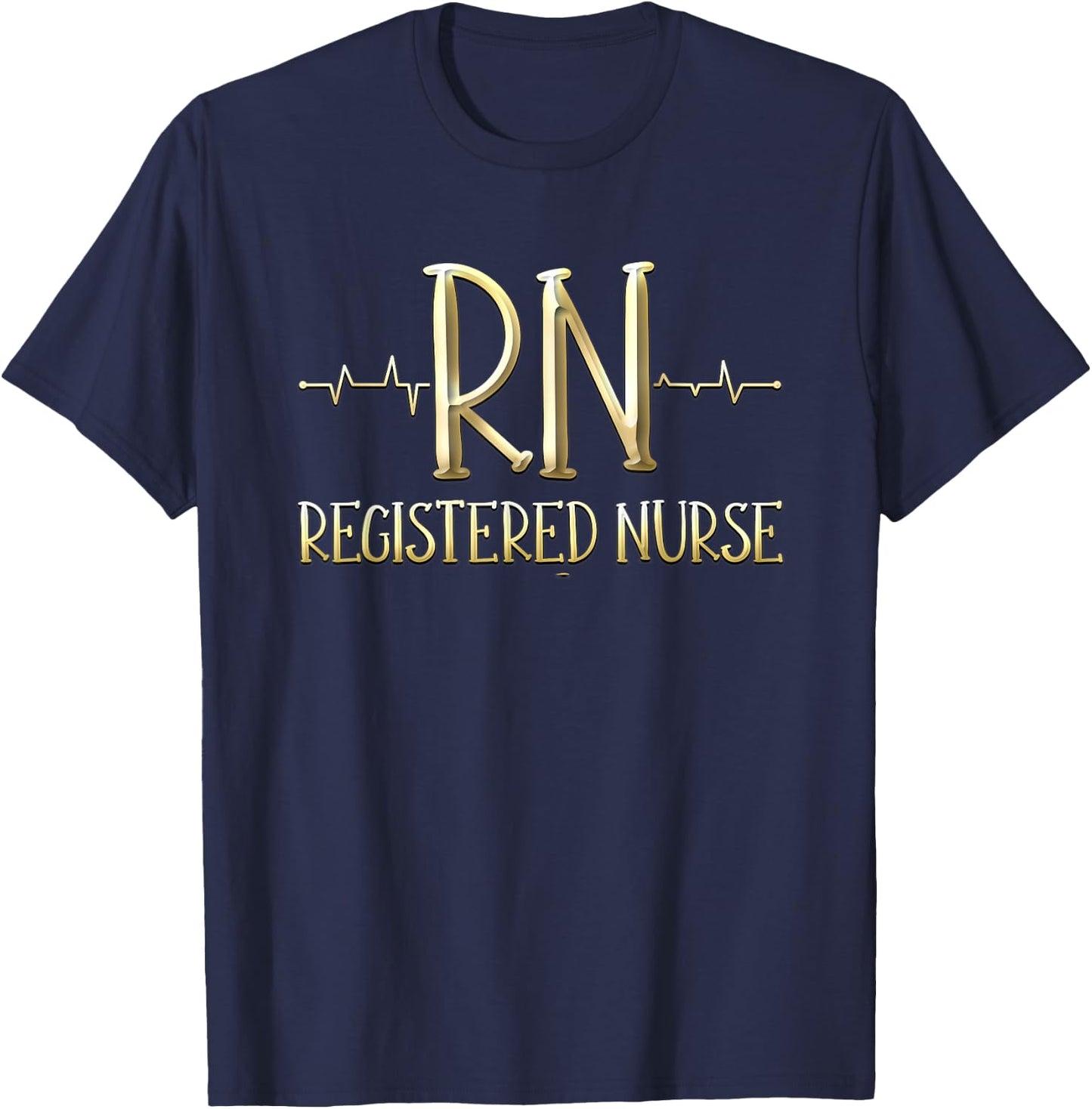 Gold RN Registered Nurse Nursing Heartbeat Graphic Design T-Shirt - T-Shirt | Navy