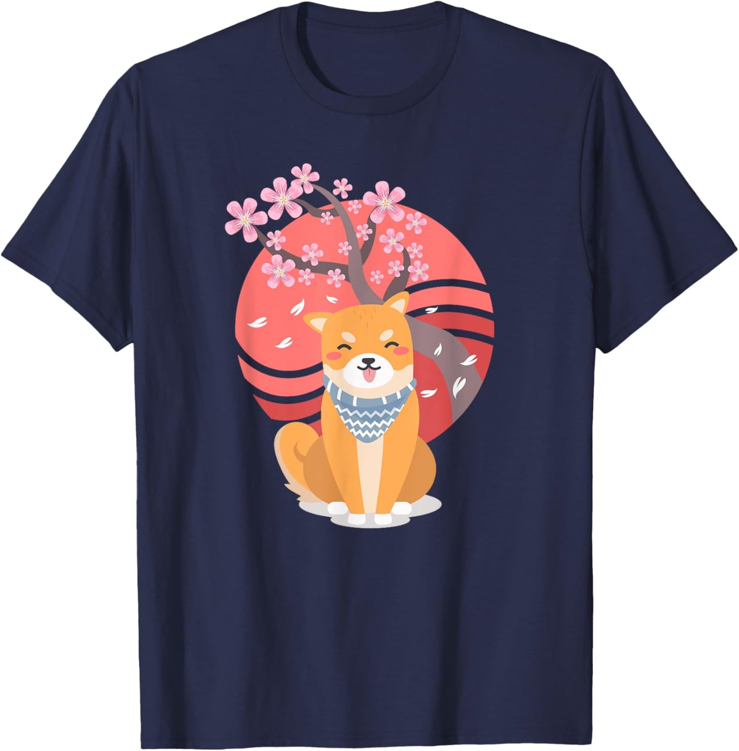 Funny Shiba Inu Cherry Blossoms Cute Japanese Dog Lover Gift T-Shirt - T-Shirt | Navy