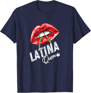 Latina Queen Sexy Lips Chain Puero Rican Mexican Diva Women T-Shirt - T-Shirt | Navy