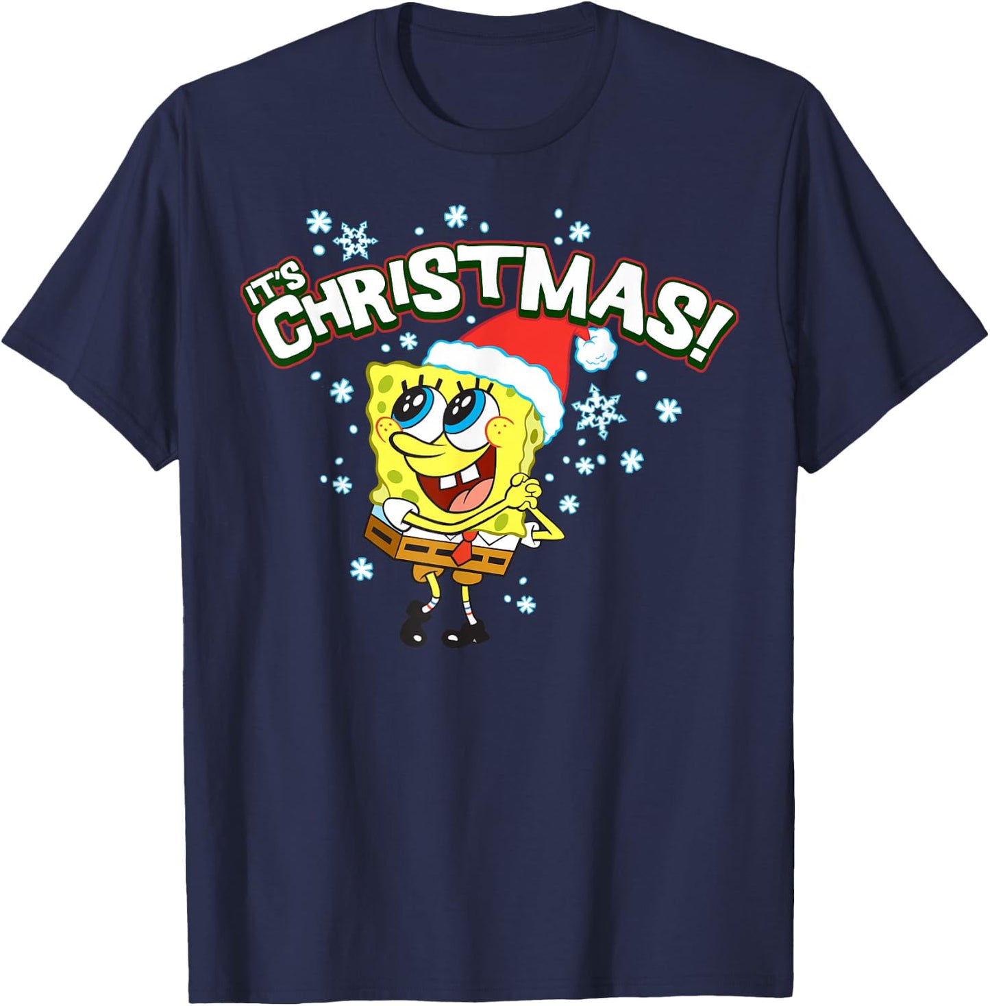 Spongebob Squarepants It's Christmas Snowflakes T-Shirt - T-Shirt | Navy