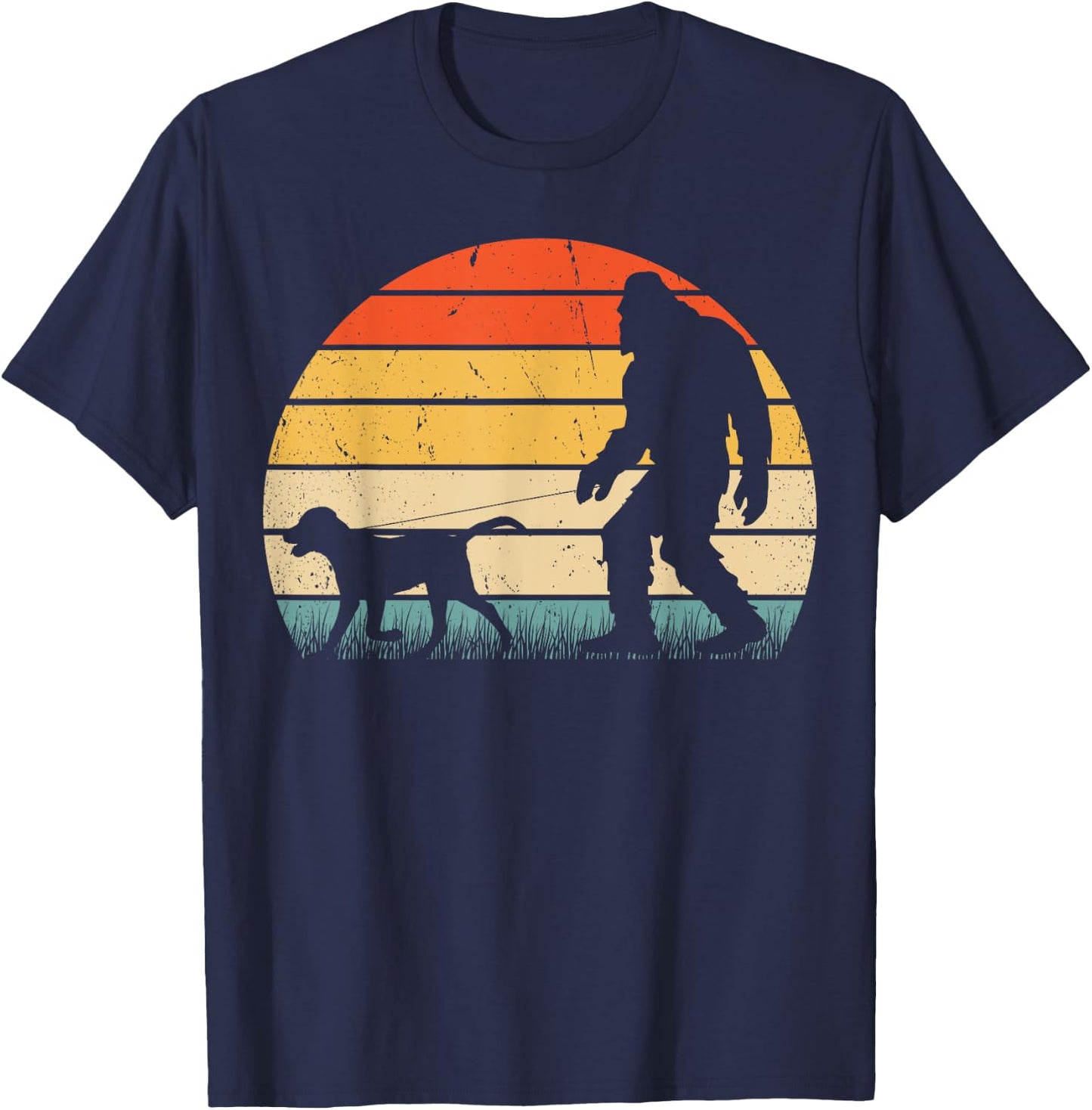 Funny Bigfoot Walking Labrador Dog Vintage Sasquatch Retro Women Girls Kids T-Shirt - T-Shirt | Navy