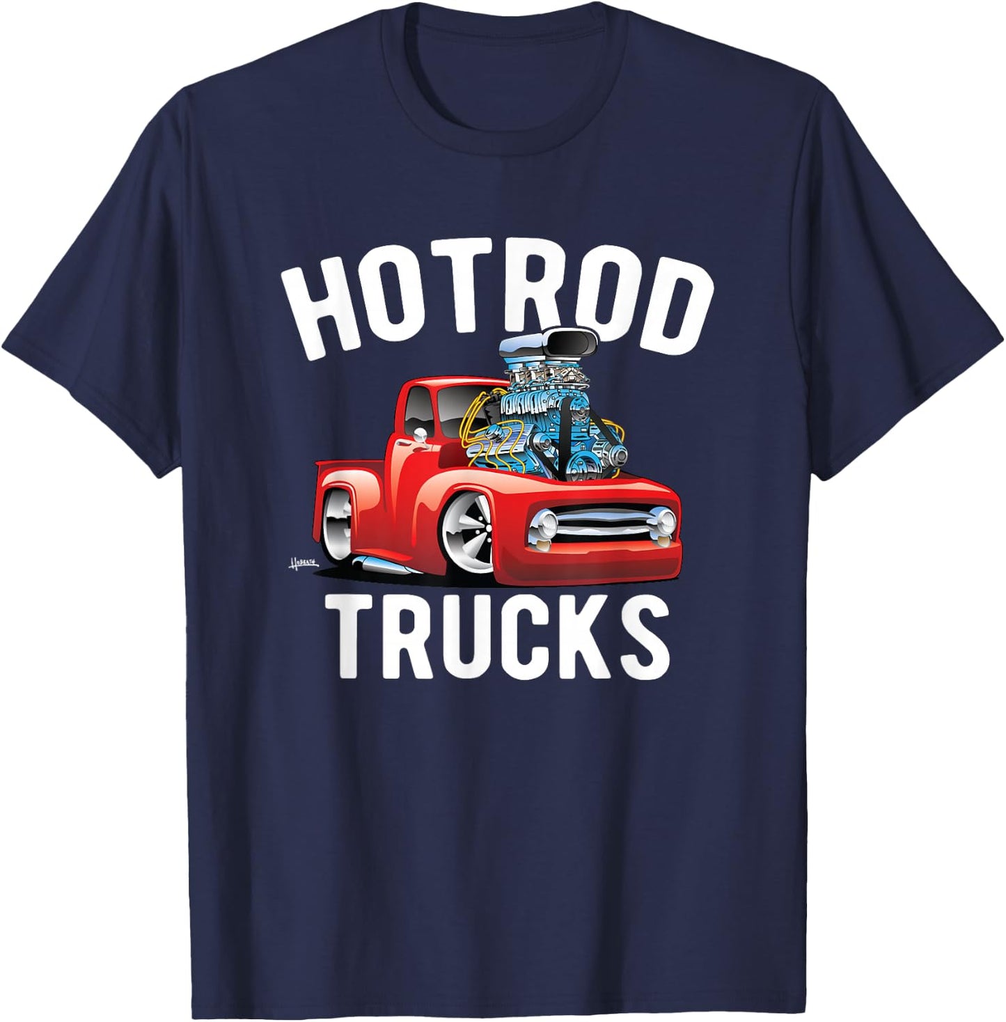 Hotrod Trucks Cartoon Classic Truck Design T-Shirt - T-Shirt | Navy