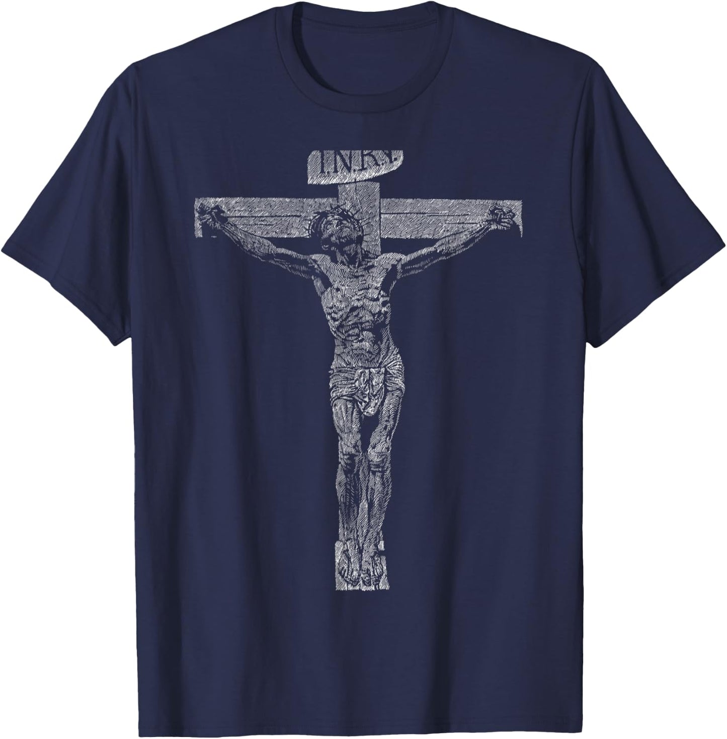 Pen and ink drawing of Jesus crucifixion. T-Shirt - T-Shirt | Navy