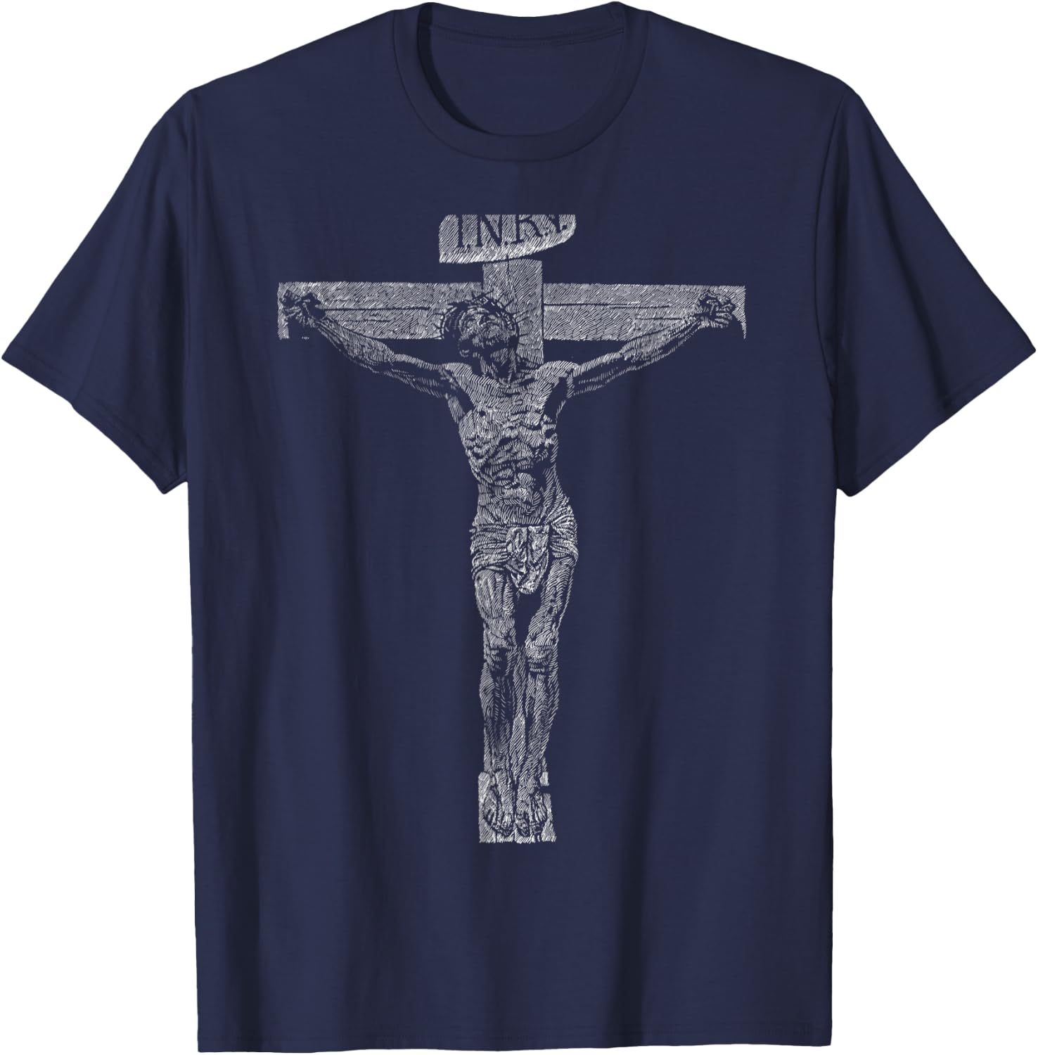 Pen and ink drawing of Jesus crucifixion. T-Shirt - T-Shirt | Navy