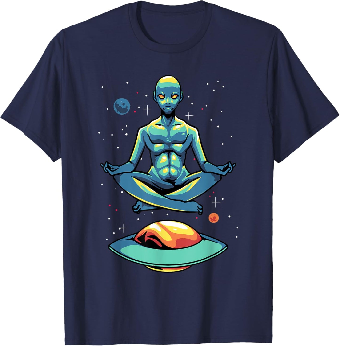Yoga Alien Meditates In The Galaxy To Find Inner Peace T-Shirt - T-Shirt | Navy