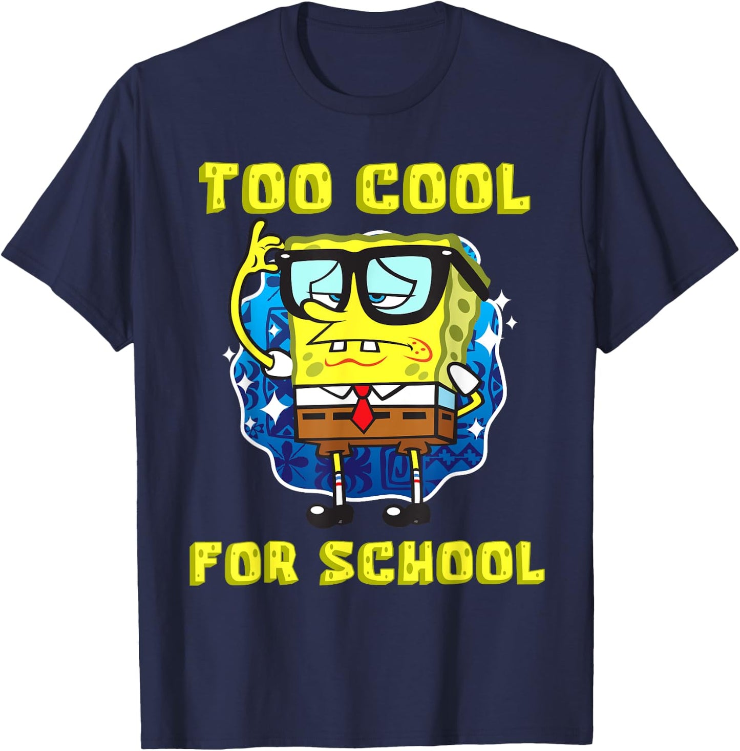 Mademark x SpongeBob SquarePants - SpongeBob Too Cool For School Wearing Glasses for Boys Girls T-Shirt - T-Shirt | Navy