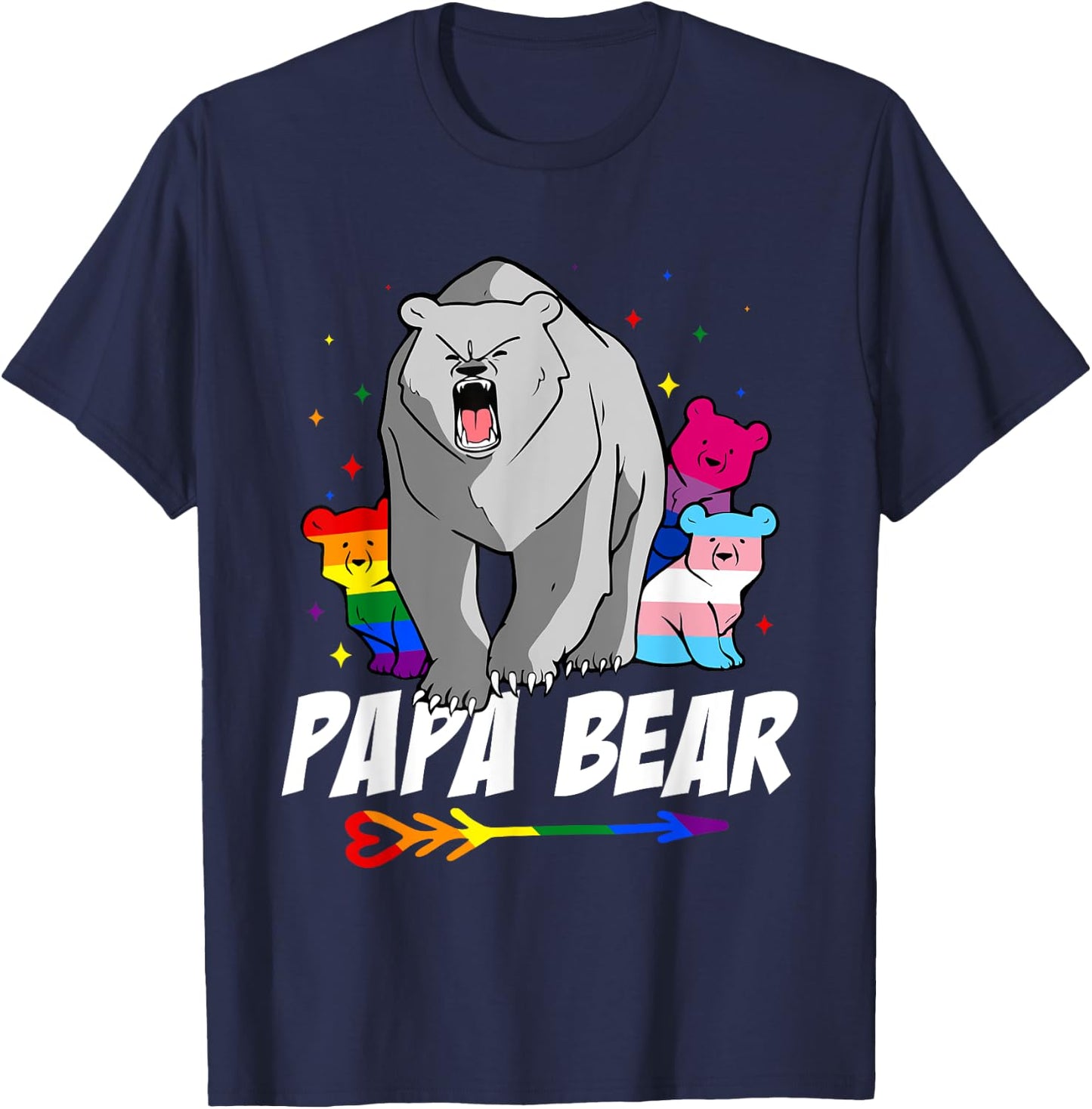 Papa Bear LGBT Gay Bisexual Trans Pride Month Support T-Shirt - T-Shirt | Navy