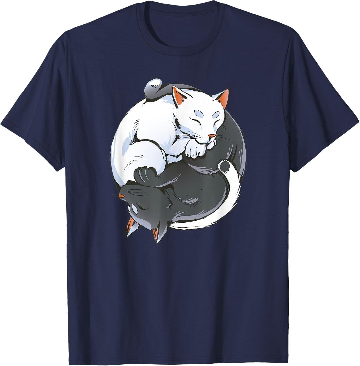 Black and White Cat Yin Yang Yoga Buddhism Cute Cat Lovers Men Women Kids T-Shirt - T-Shirt | Navy
