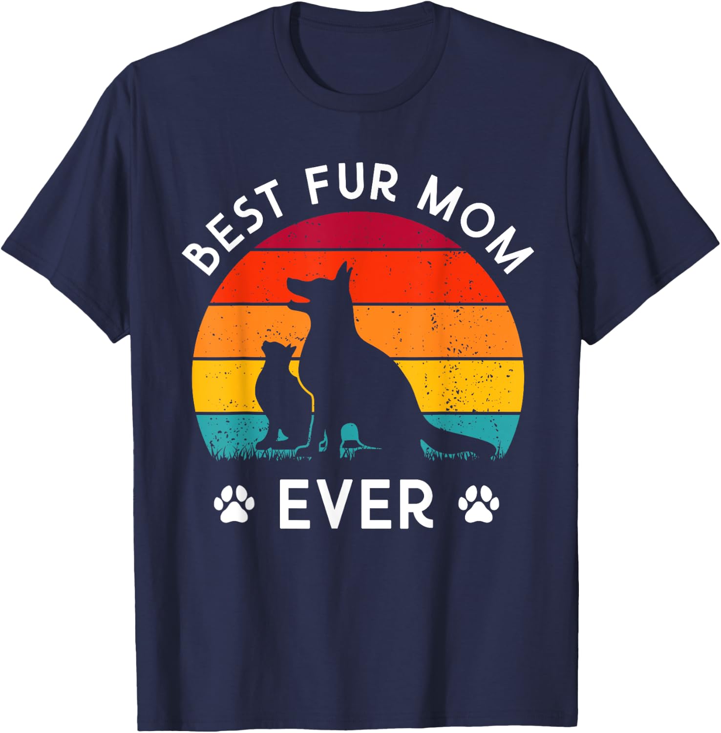 Funny Best Fur MOM Ever Vintage Retro Dog and Cat Owner Love Women Kids T-Shirt - T-Shirt | Navy