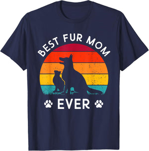 Funny Best Fur MOM Ever Vintage Retro Dog and Cat Owner Love Women Kids T-Shirt - T-Shirt | Navy