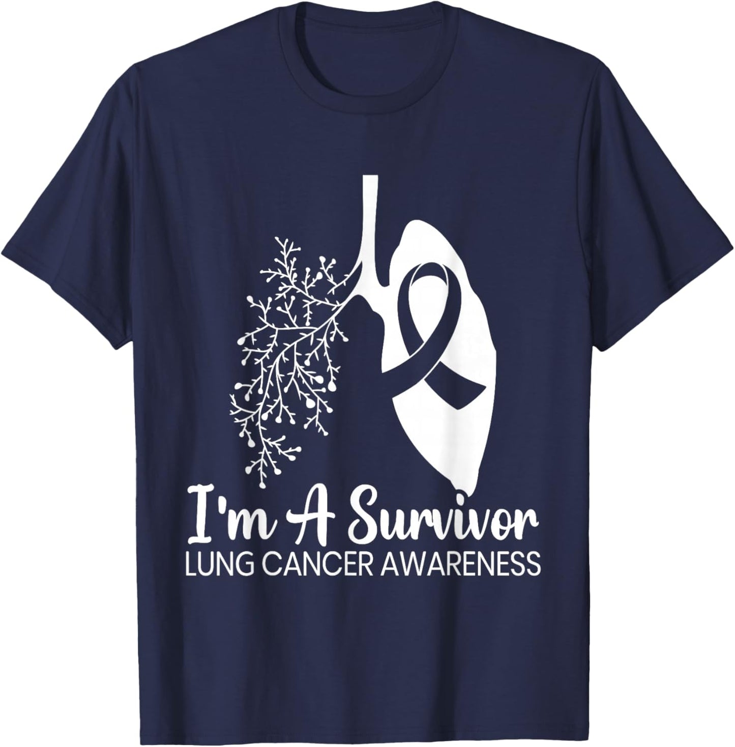 I'm A Survivor Lung Cancer Awareness Month White Ribbon T-Shirt - T-Shirt | Navy