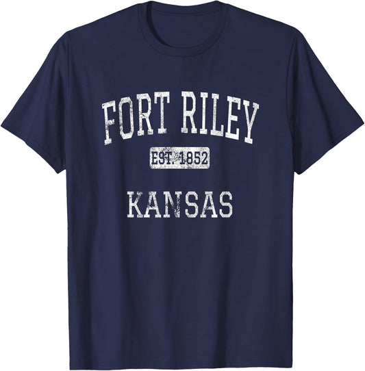 Fort Riley Kansas KS Vintage T-Shirt - T-Shirt | Navy