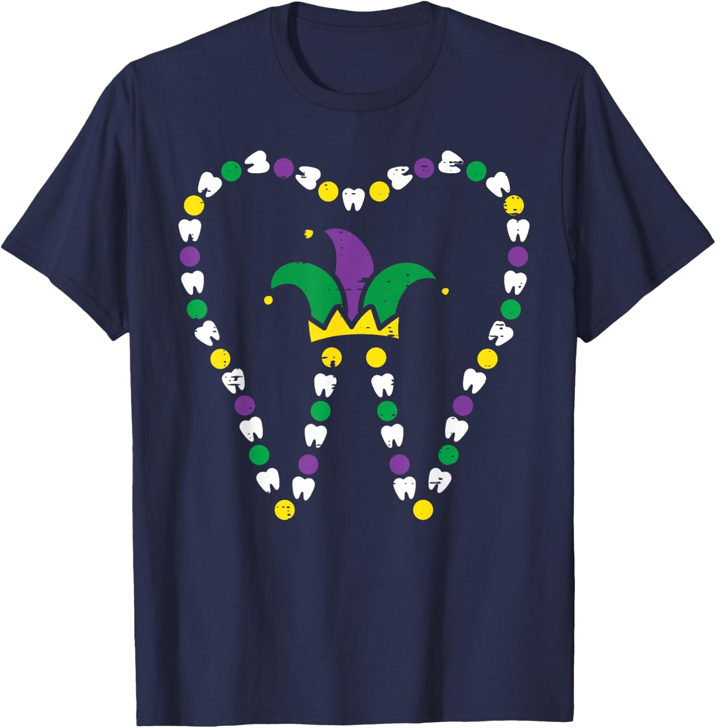 Mardi Gras Tooth Jester Hat Teeth Dentist Dental Assistant T-Shirt - T-Shirt | Navy