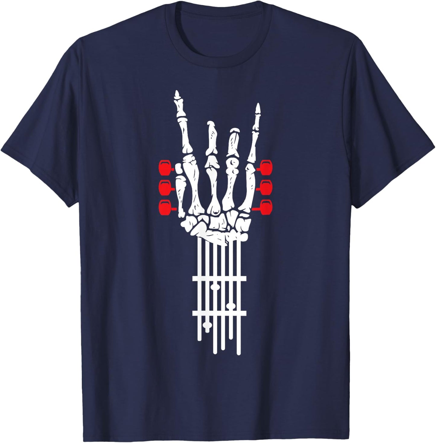 Scary Rock Of Skelton Rocking Hand Guitar Rock & Roll T-Shirt - T-Shirt | Navy