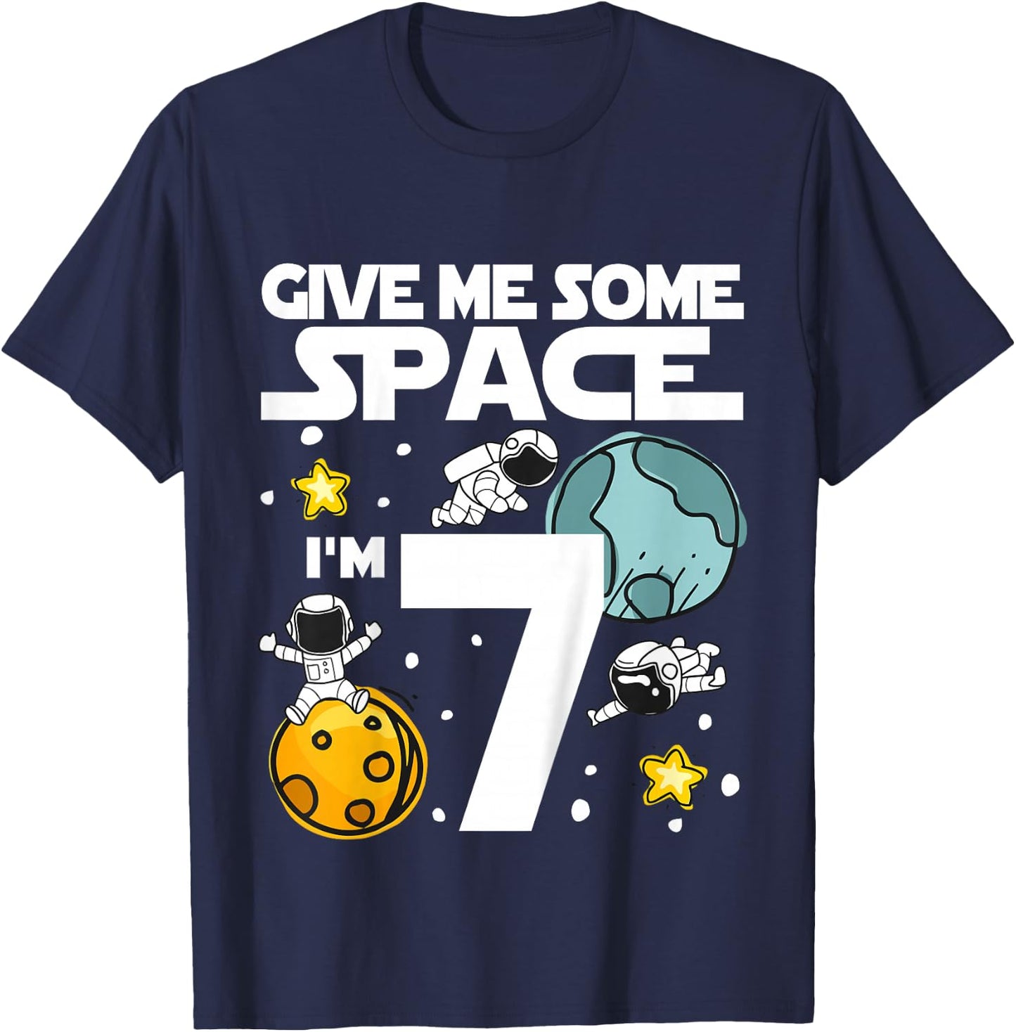 7 Year Old Outer Space Birthday Planets Astronaut 7th Gift T-Shirt - T-Shirt | Navy