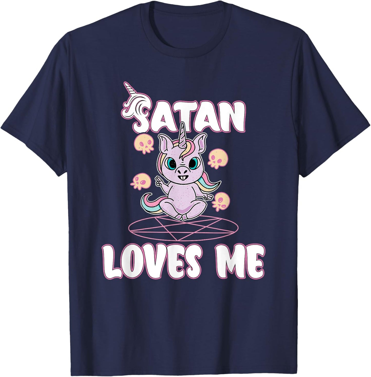 Satan Loves Me - Satanic Unicorn Satanism Baphomet T-Shirt - T-Shirt | Navy