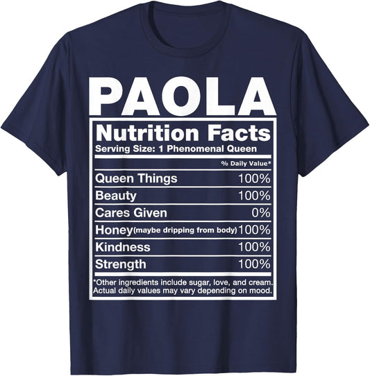 Paola Nutrition Facts Paola Name Birthday Shirt T-Shirt - T-Shirt | Navy
