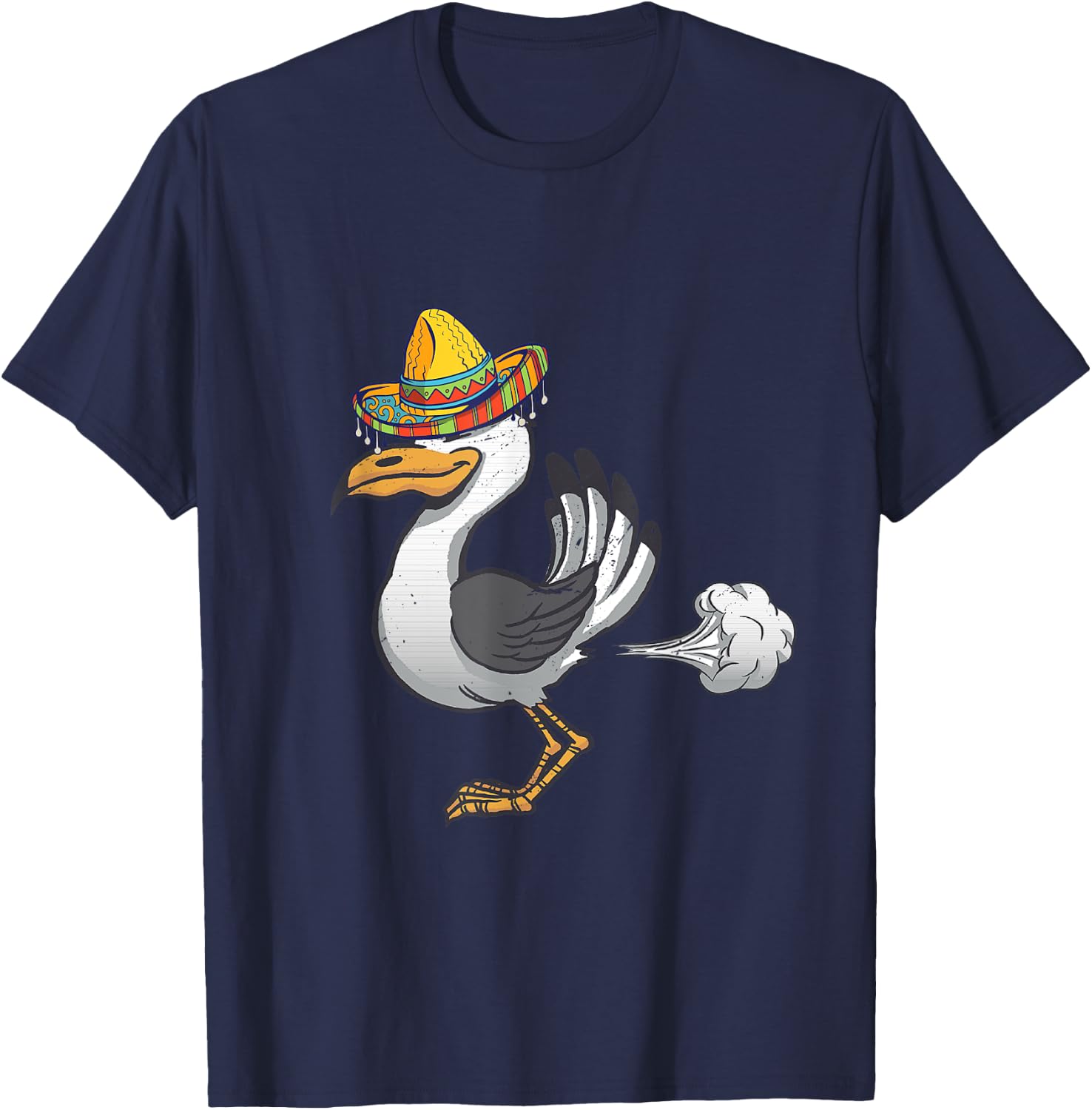 Funny Mexican Seagull Farting Sombrero Seagull Lover Gull T-Shirt - T-Shirt | Navy