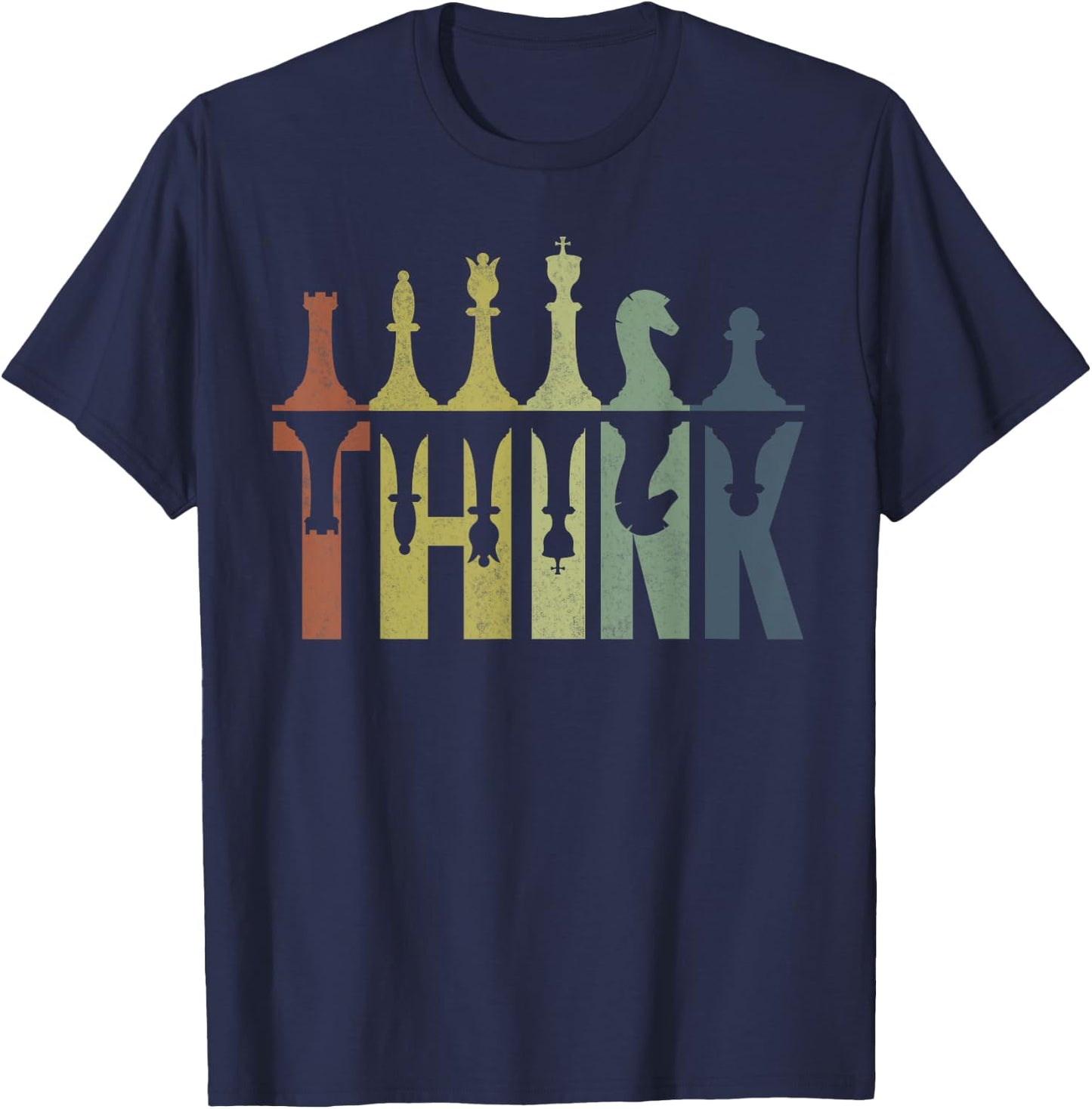 Think Retro Vintage Chess Pieces Player Gifts Chess Coach T-Shirt - T-Shirt | Navy