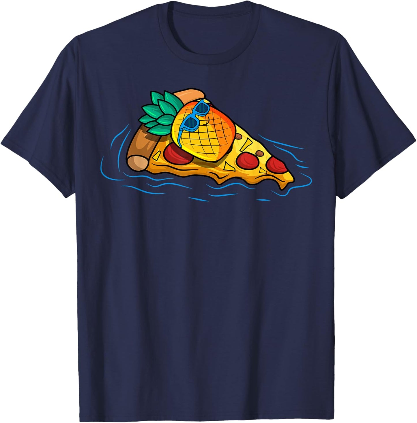 Pineapple Pizza Hawaiian Floating Food Snack Lover T-Shirt - T-Shirt | Navy