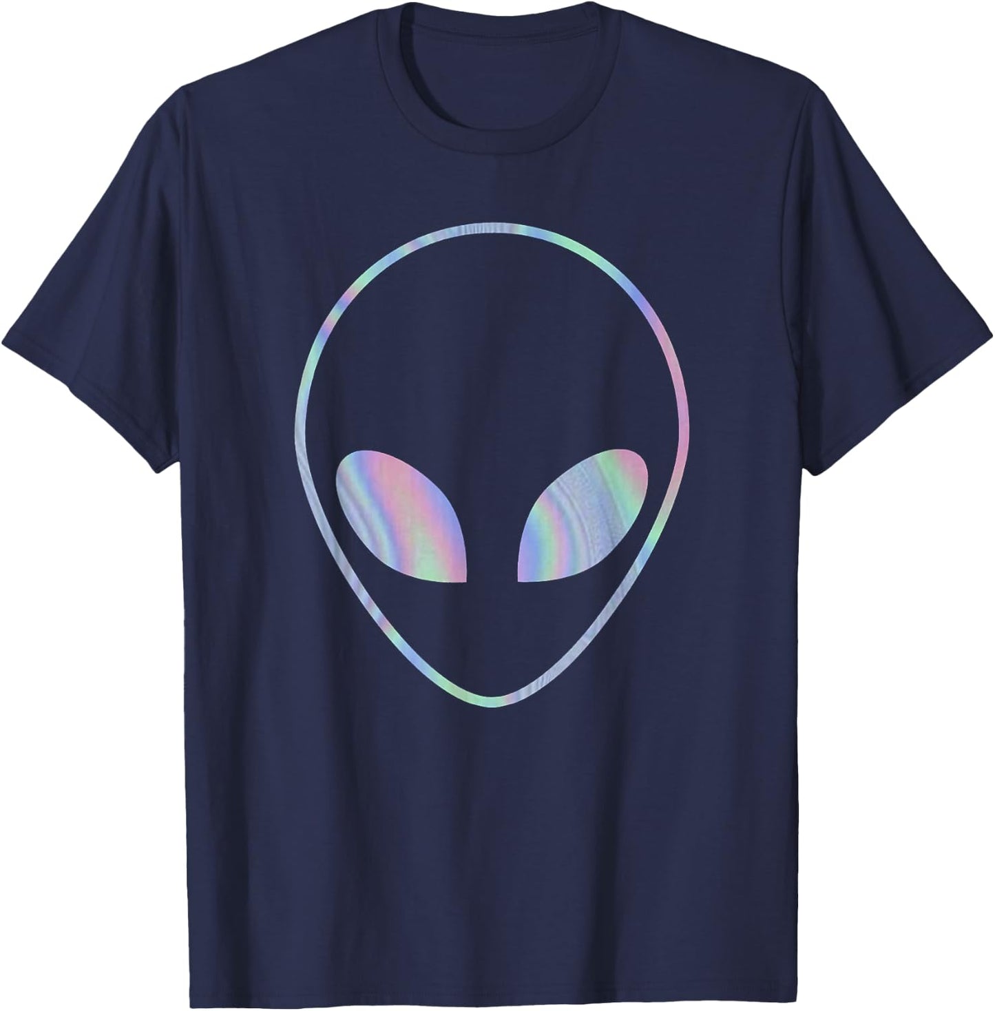 Trendy Alien Holographic Big Face T-Shirt - T-Shirt | Navy