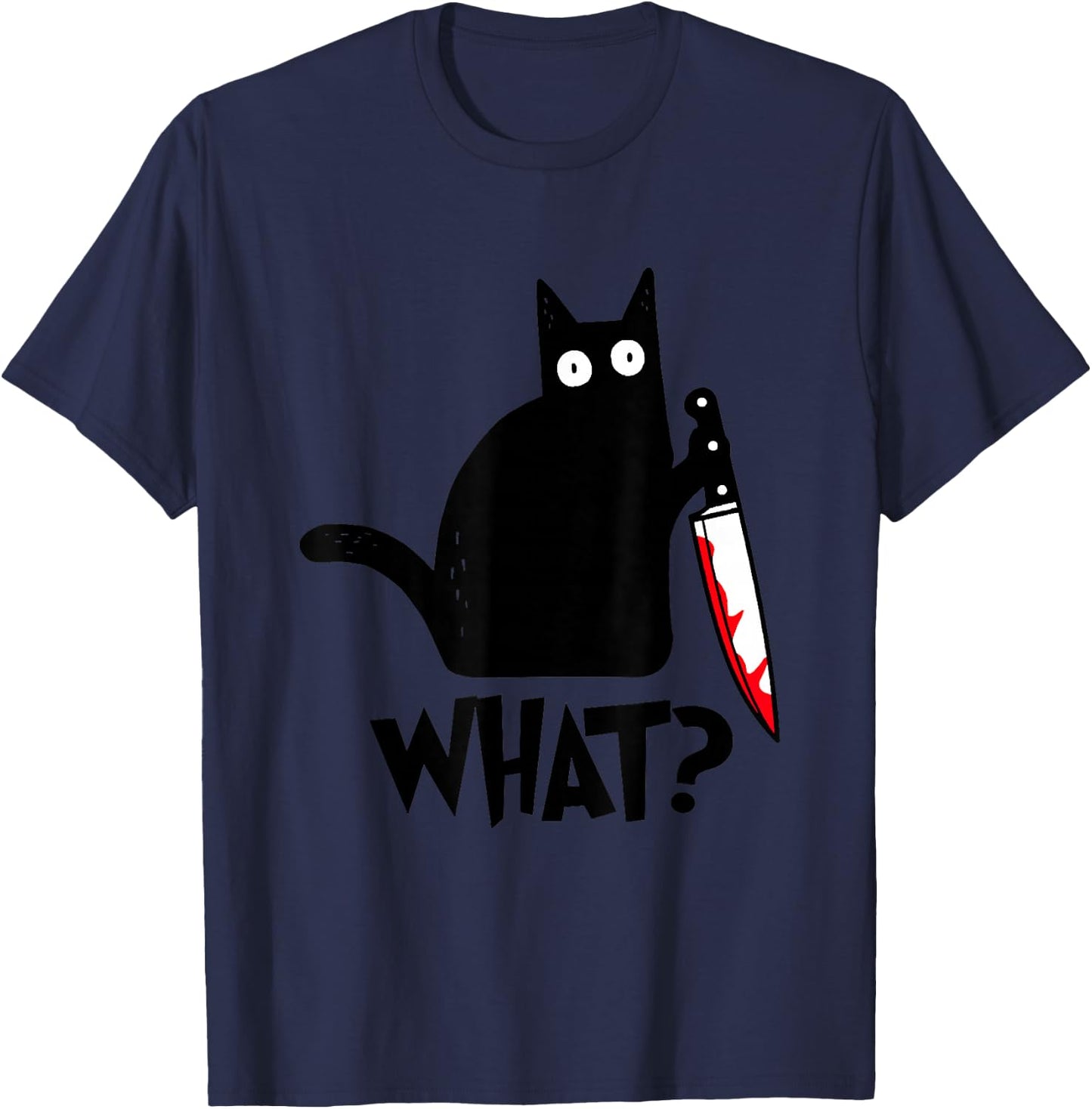 Cat What Funny Black Cat Shirt, Murderous Cat With Knife T-Shirt - T-Shirt | Navy