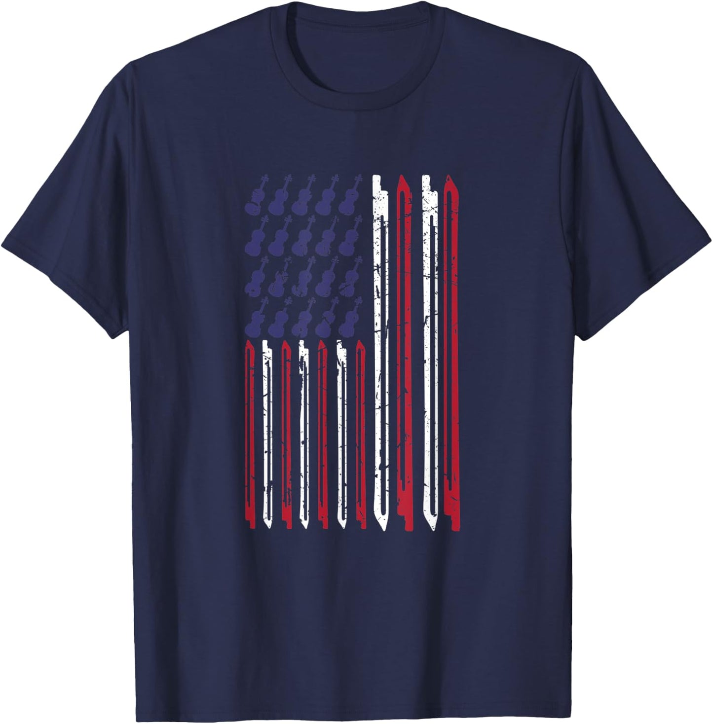 Violin Bow Music Musical Violinist USA American Flag Kids Men T-Shirt - T-Shirt | Navy