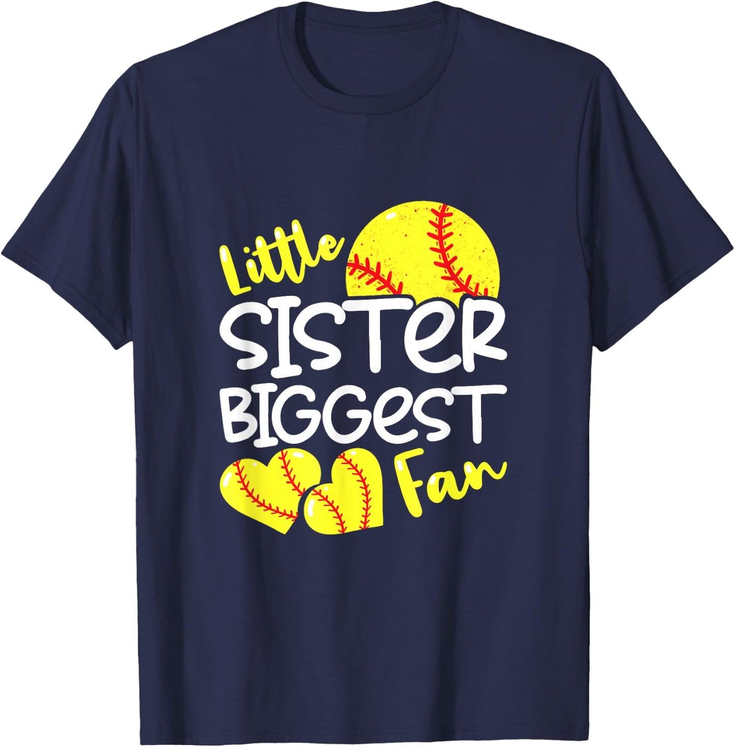 Softball Little Sister Biggest Fan Teen Girls T-Shirt - T-Shirt | Navy
