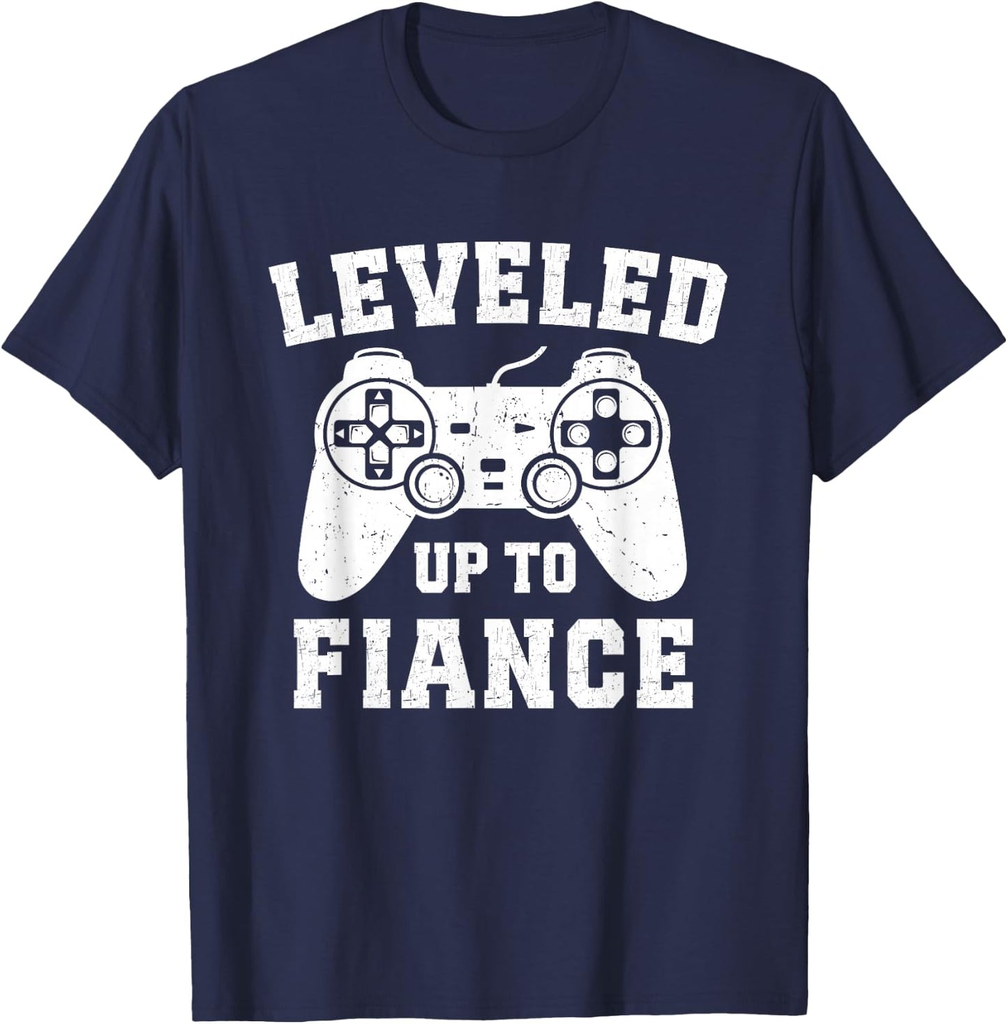 Leveled Up To Fiance Funny Gaming Matching Gamer Engagement T-Shirt - T-Shirt | Navy