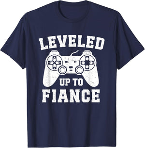 Leveled Up To Fiance Funny Gaming Matching Gamer Engagement T-Shirt - T-Shirt | Navy