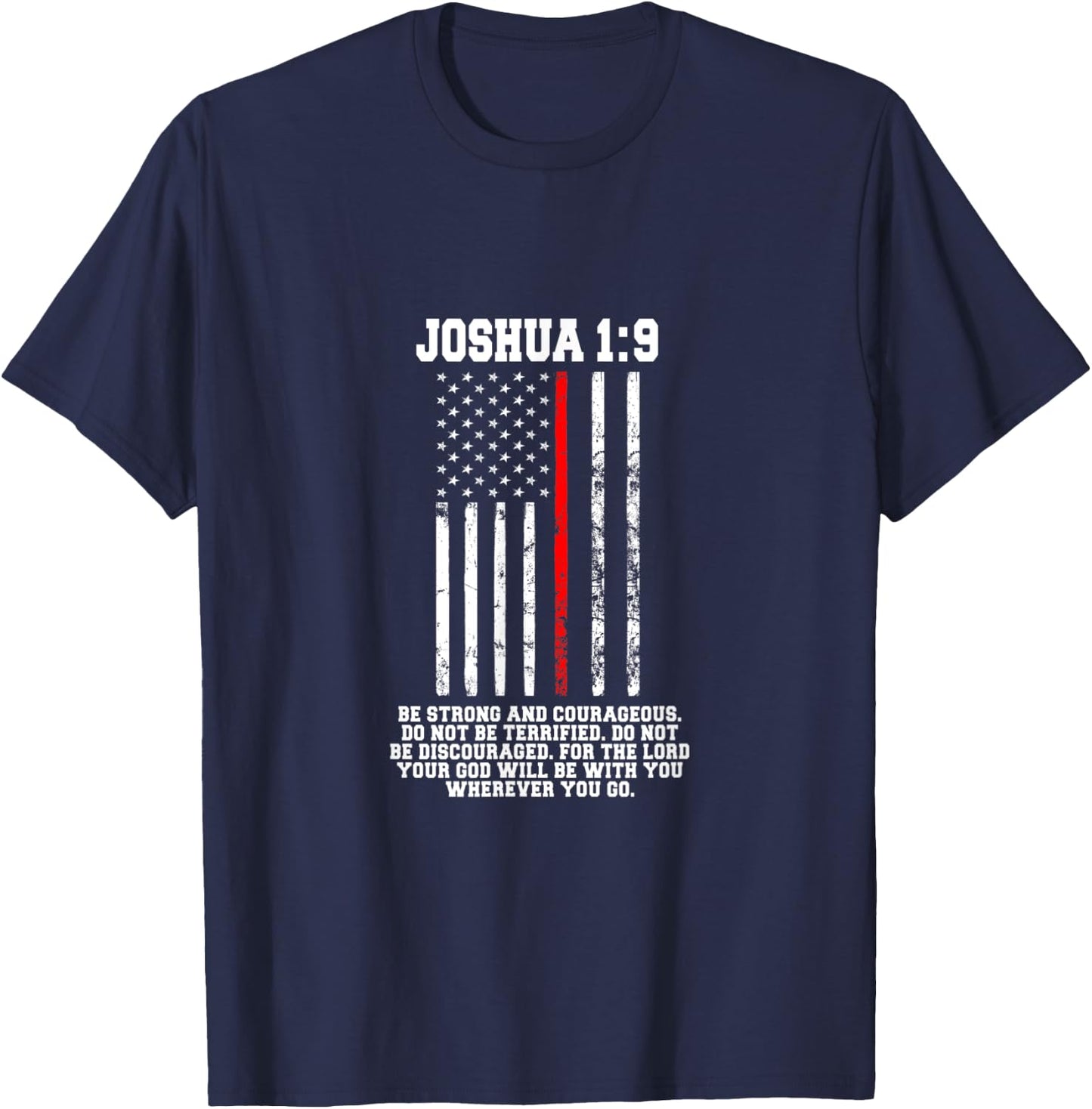 Thin Red Line Firefighter Bible Verse Christian T-Shirt - T-Shirt | Navy