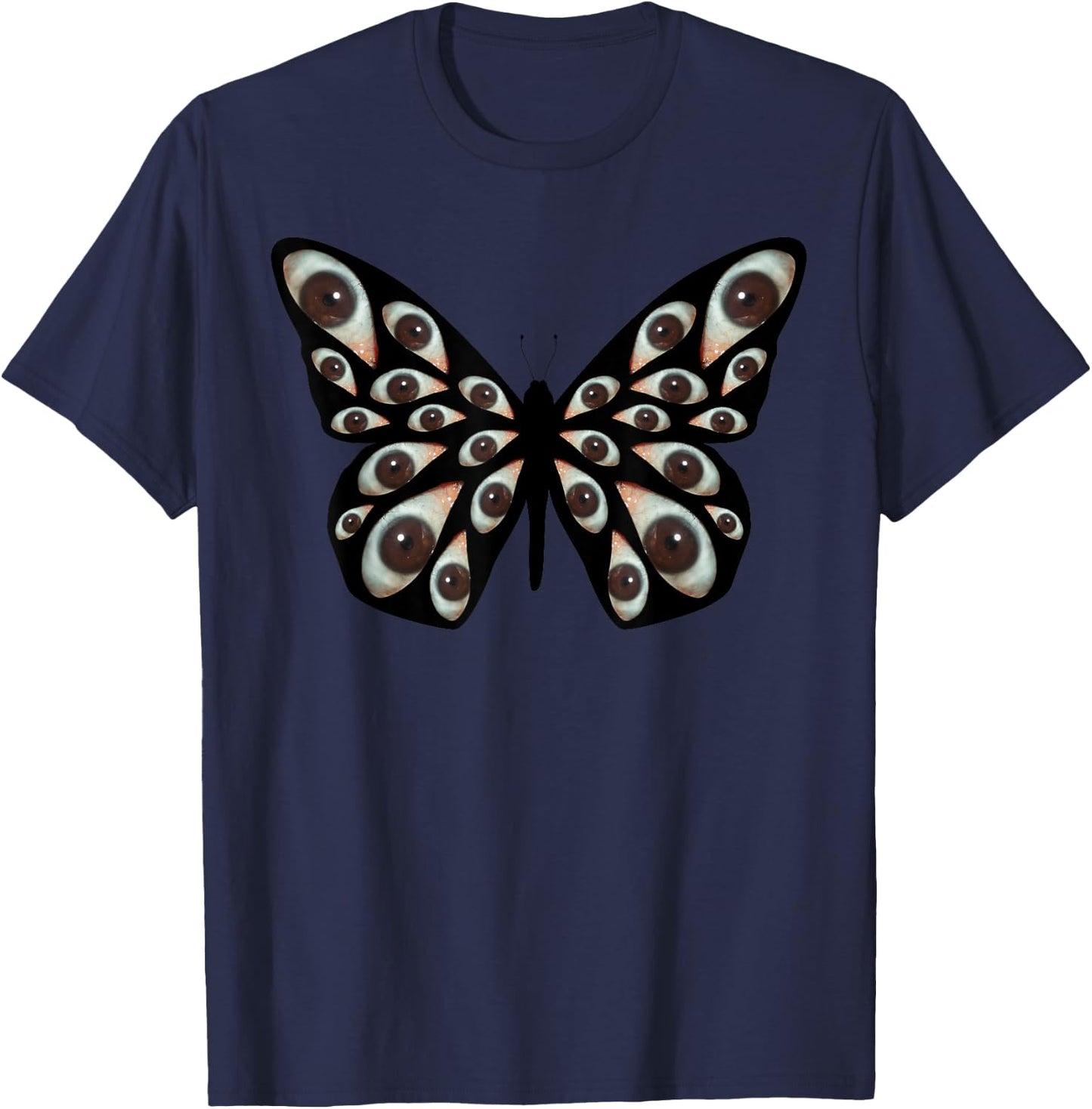 Weirdcore Aesthetic Black Butterfly Wings Eye Oddcore T-Shirt - T-Shirt | Navy