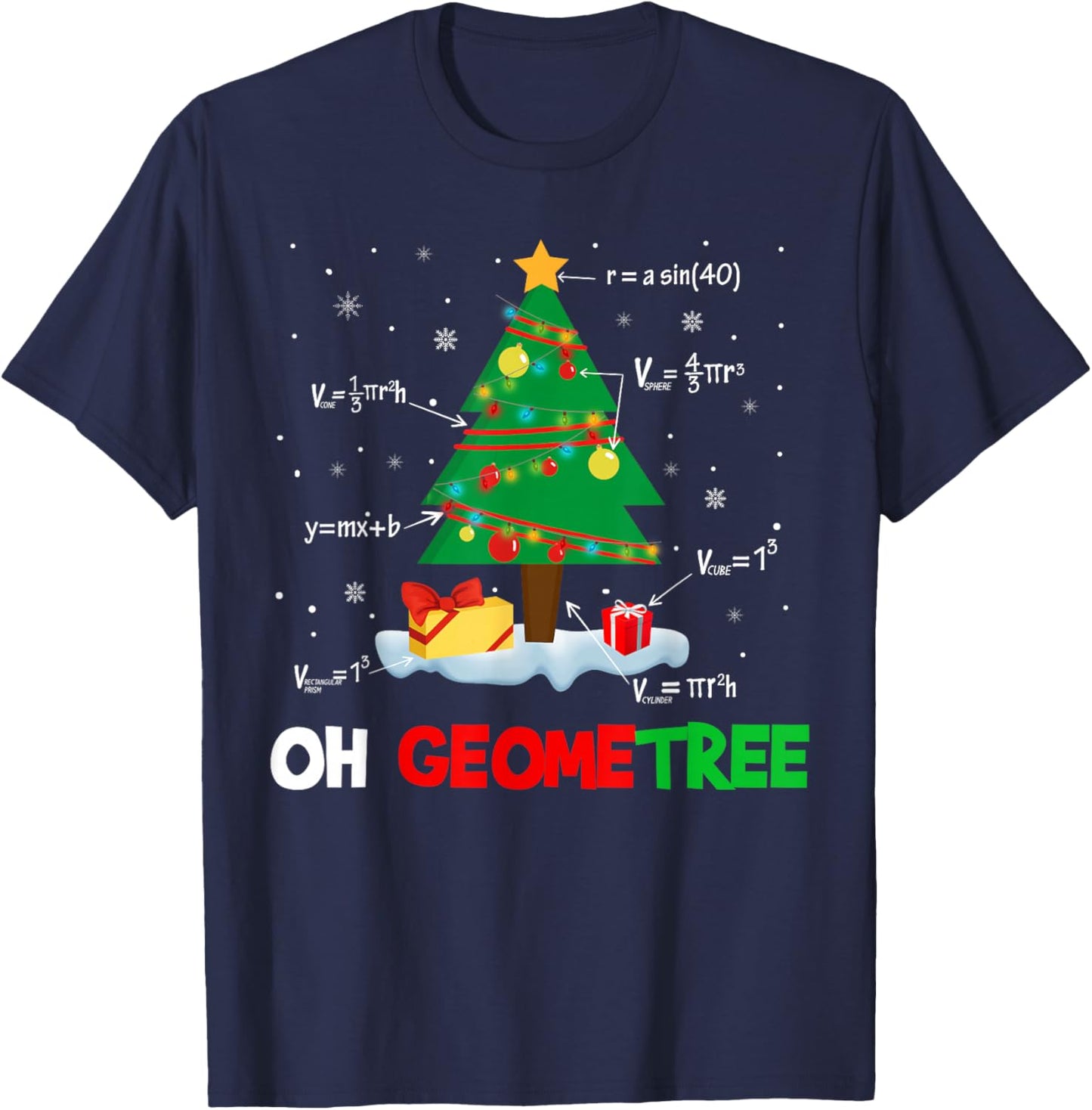 Oh Geometree Funny Christmas Tree Geometry Math Teacher Gift T-Shirt - T-Shirt | Navy