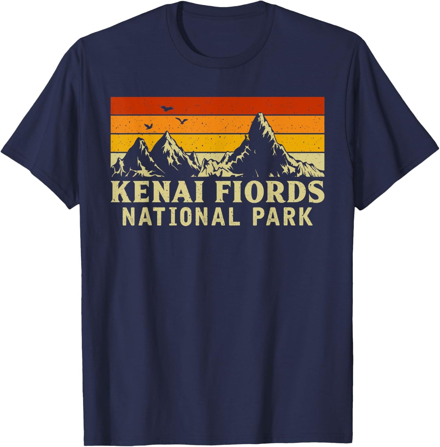 Vintage Retro Mountain Graphics Kenai Fiords National Park T-Shirt - T-Shirt | Navy