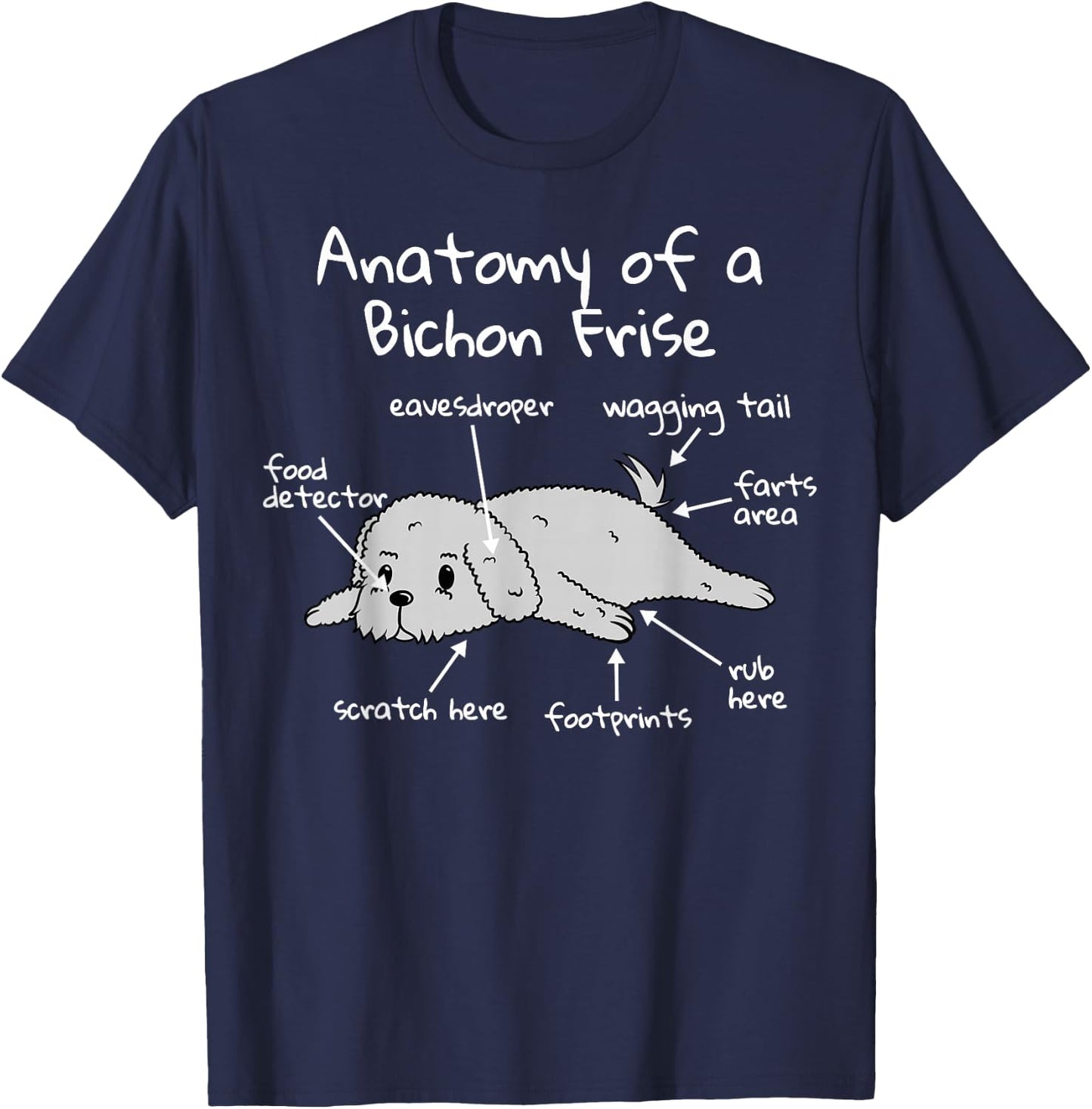 Anatomy Of A Bichon Frise Funny Dog Gift T-Shirt - T-Shirt | Navy