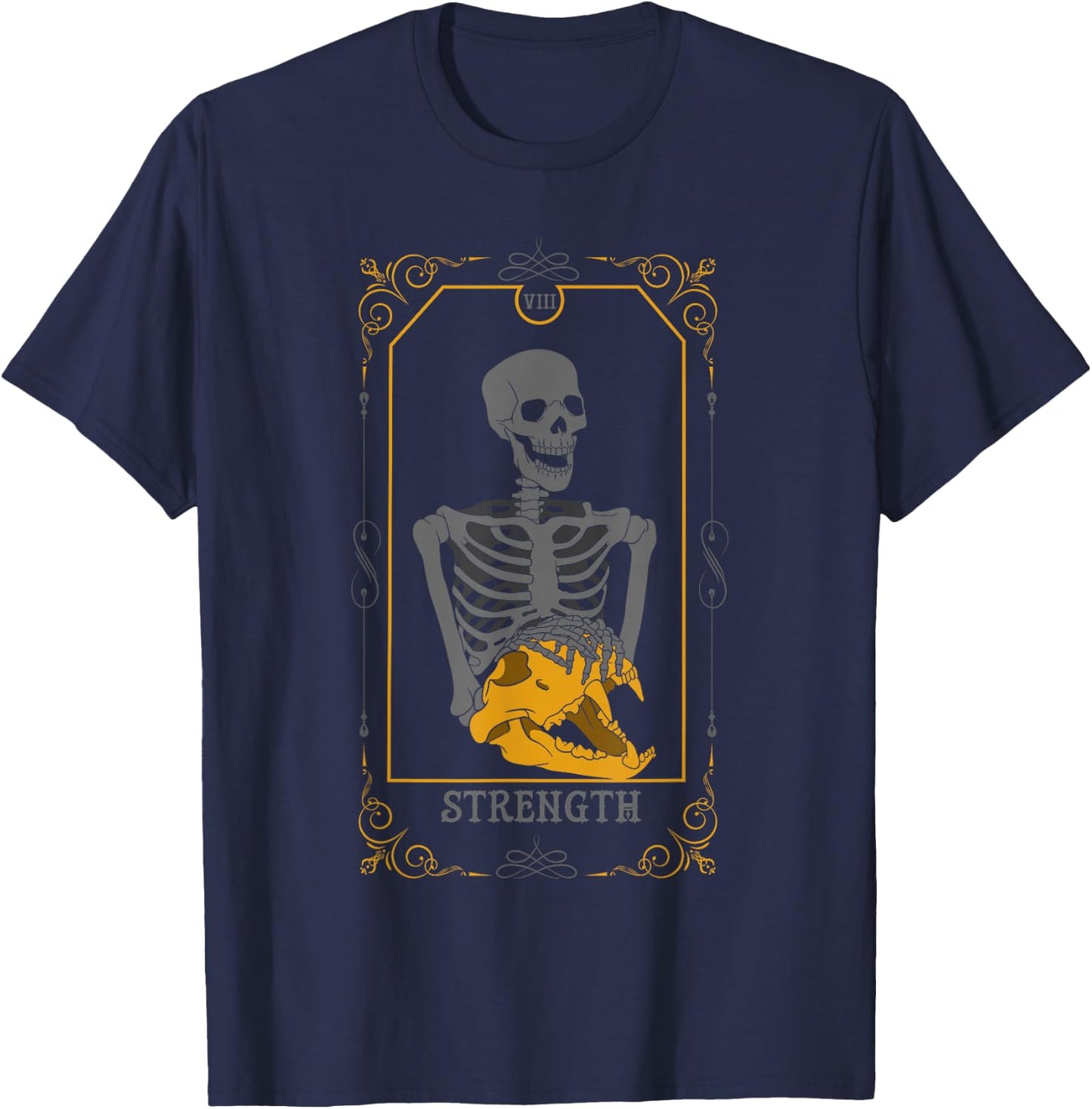 Strength Arcana Tarot Card Goth Skeleton Witchcraft T-Shirt - T-Shirt | Navy