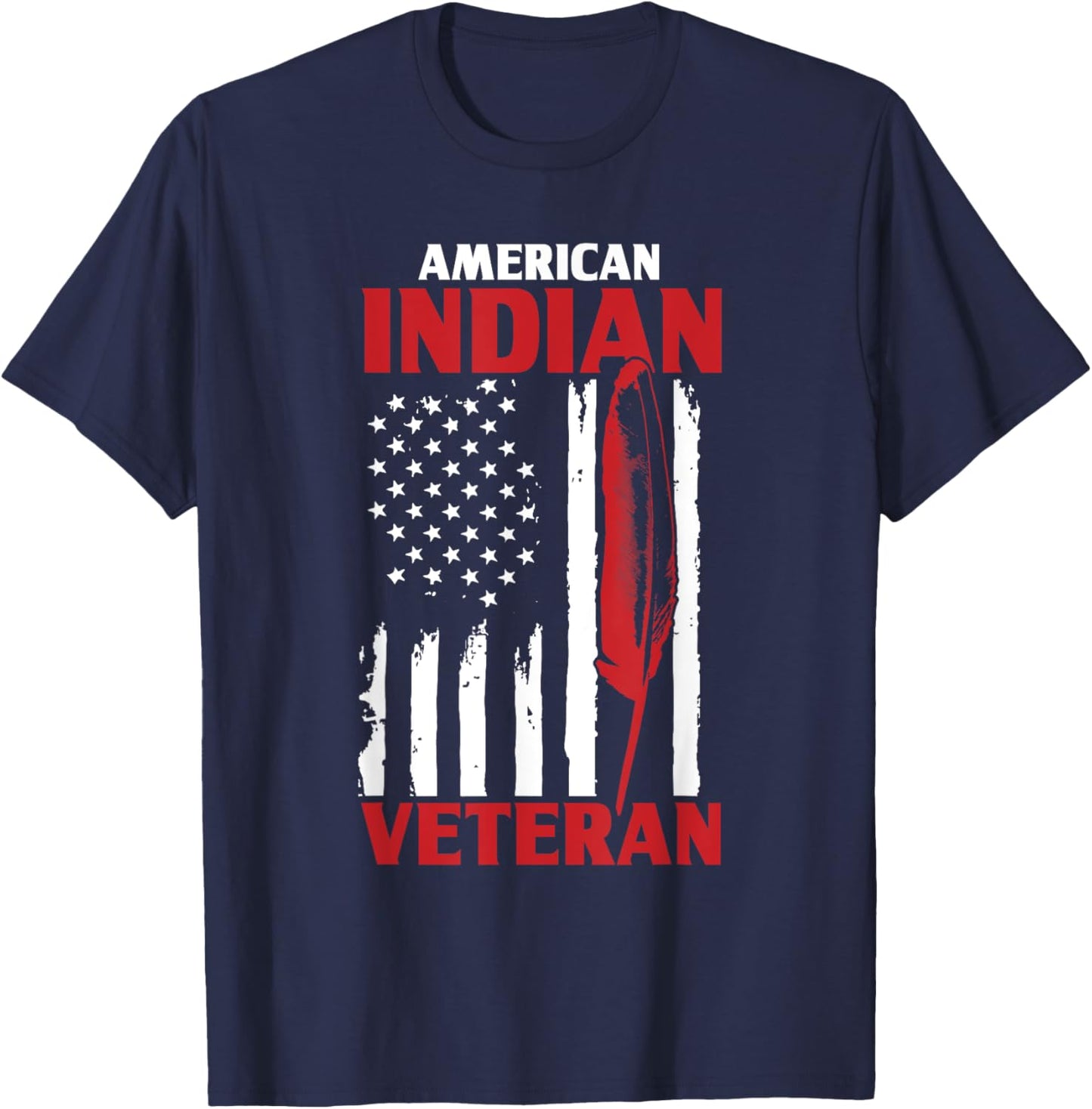 Native American Indian Veteran USA Flag Army Support T-Shirt - T-Shirt | Navy