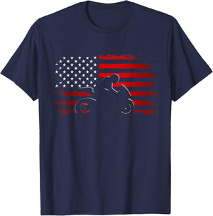 American Flag Motorcycle Apparel - Motorcycle Women Kids Men T-Shirt - T-Shirt | Navy