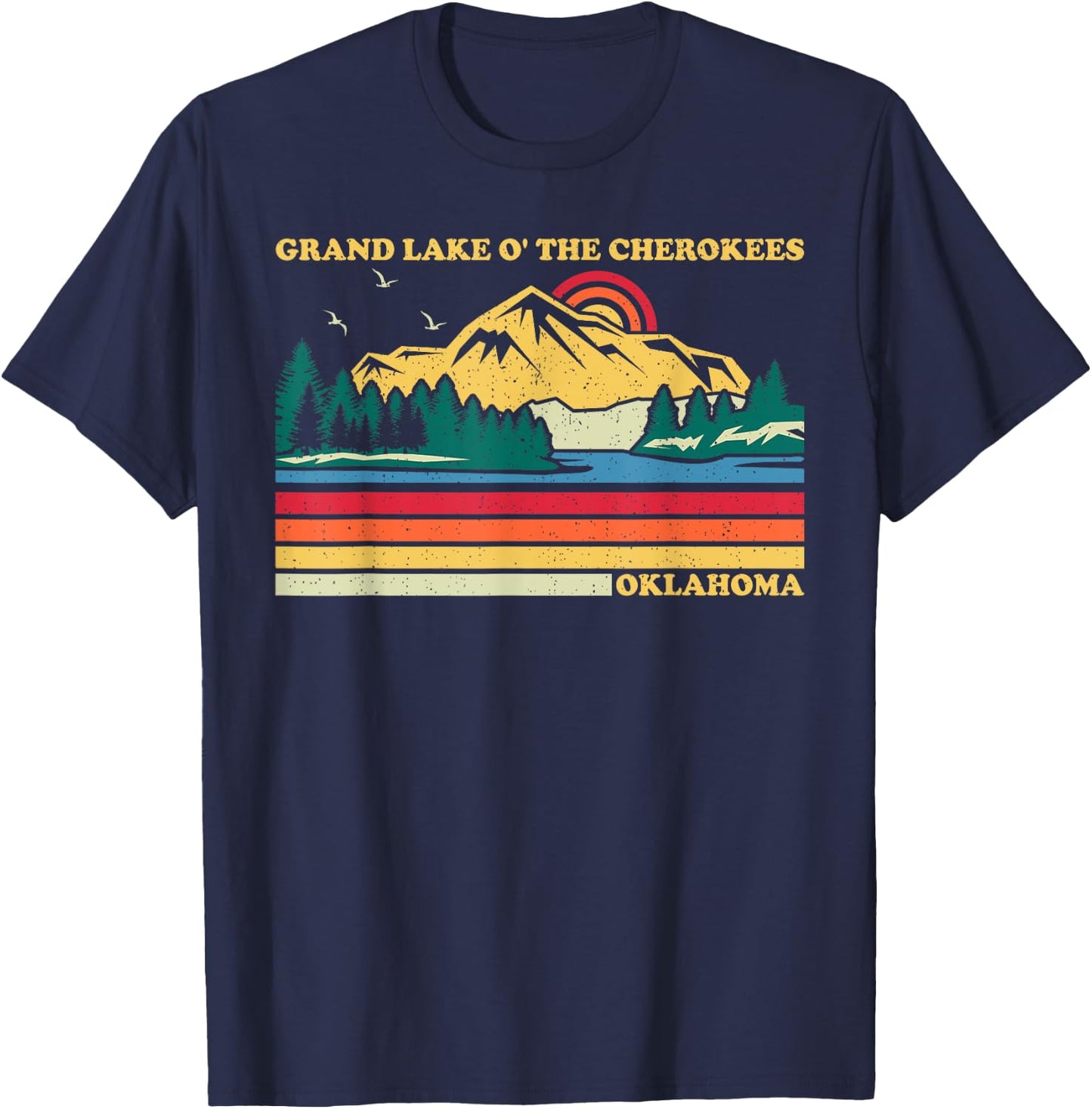 Vintage Retro Oklahoma Grand Lake O' The Cherokees T-Shirt - T-Shirt | Navy