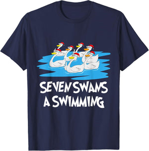 Seven Swans a Swimming 12 Days - Christmas Song Funny Gift T-Shirt - T-Shirt | Navy