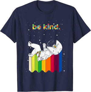 Astronaut Be Kind Autism - Astronaut Rainbow Kindness T-Shirt - T-Shirt | Navy
