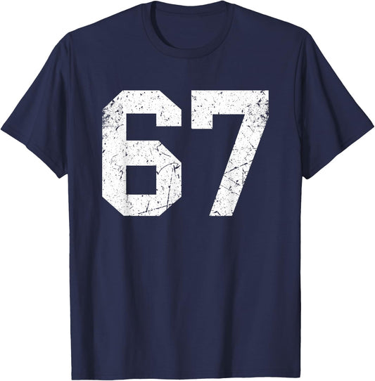 Vintage White Sports Team Number #67 T-Shirt - T-Shirt | Navy