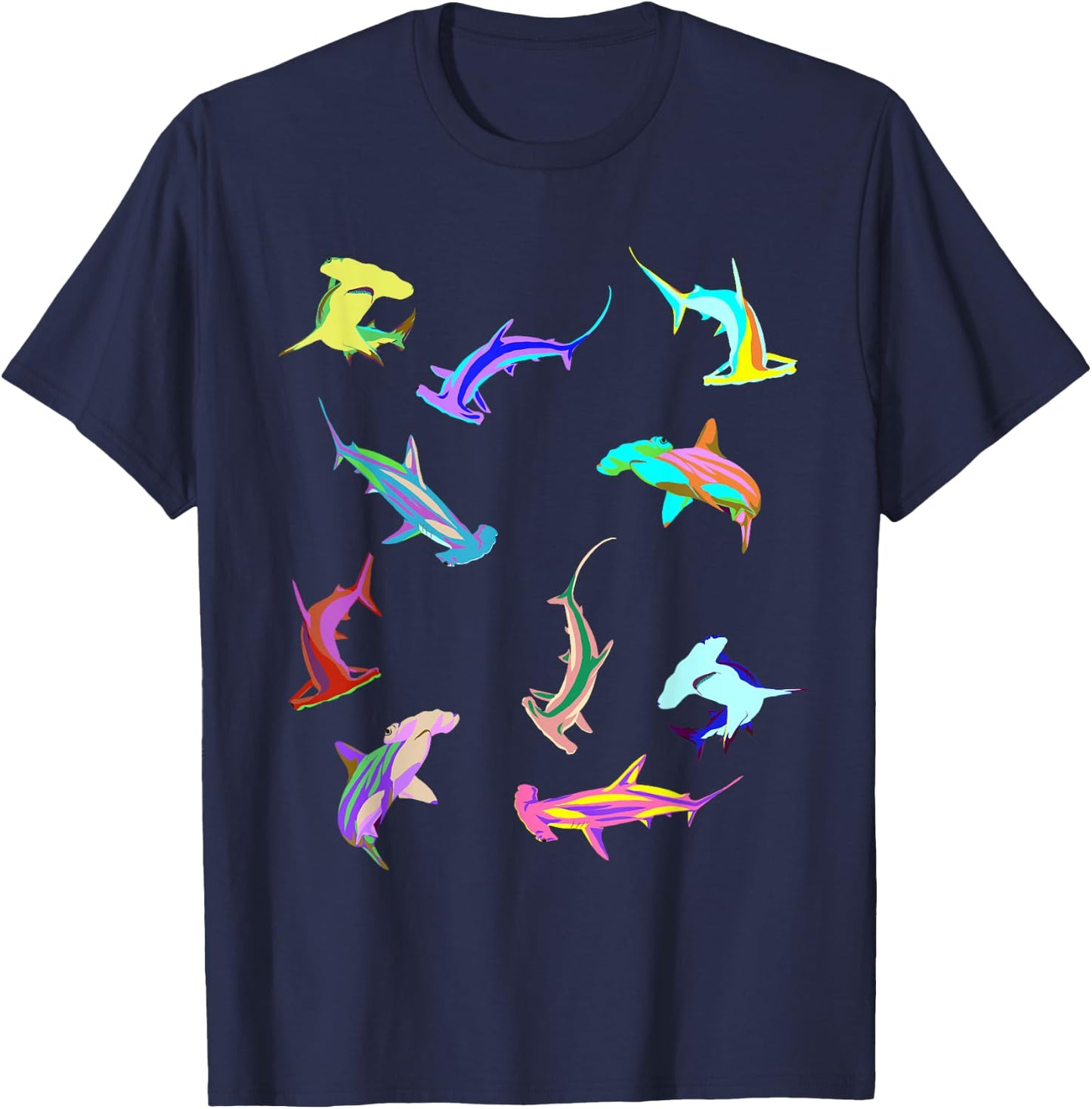Colourful Hammerhead Sharks T-Shirt - T-Shirt | Navy