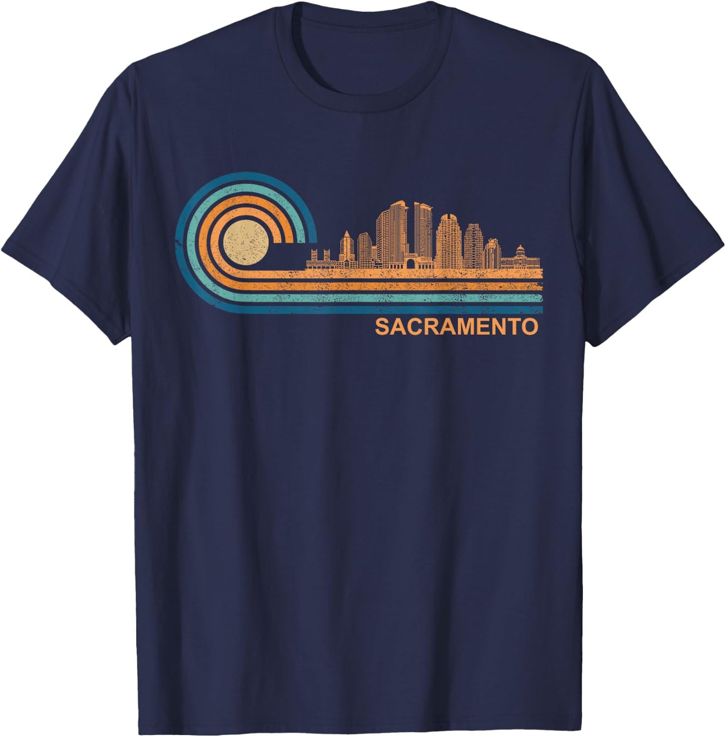 Sacramento Skyline Retro Sacramento Fan CA Sacramento T-Shirt - T-Shirt | Navy