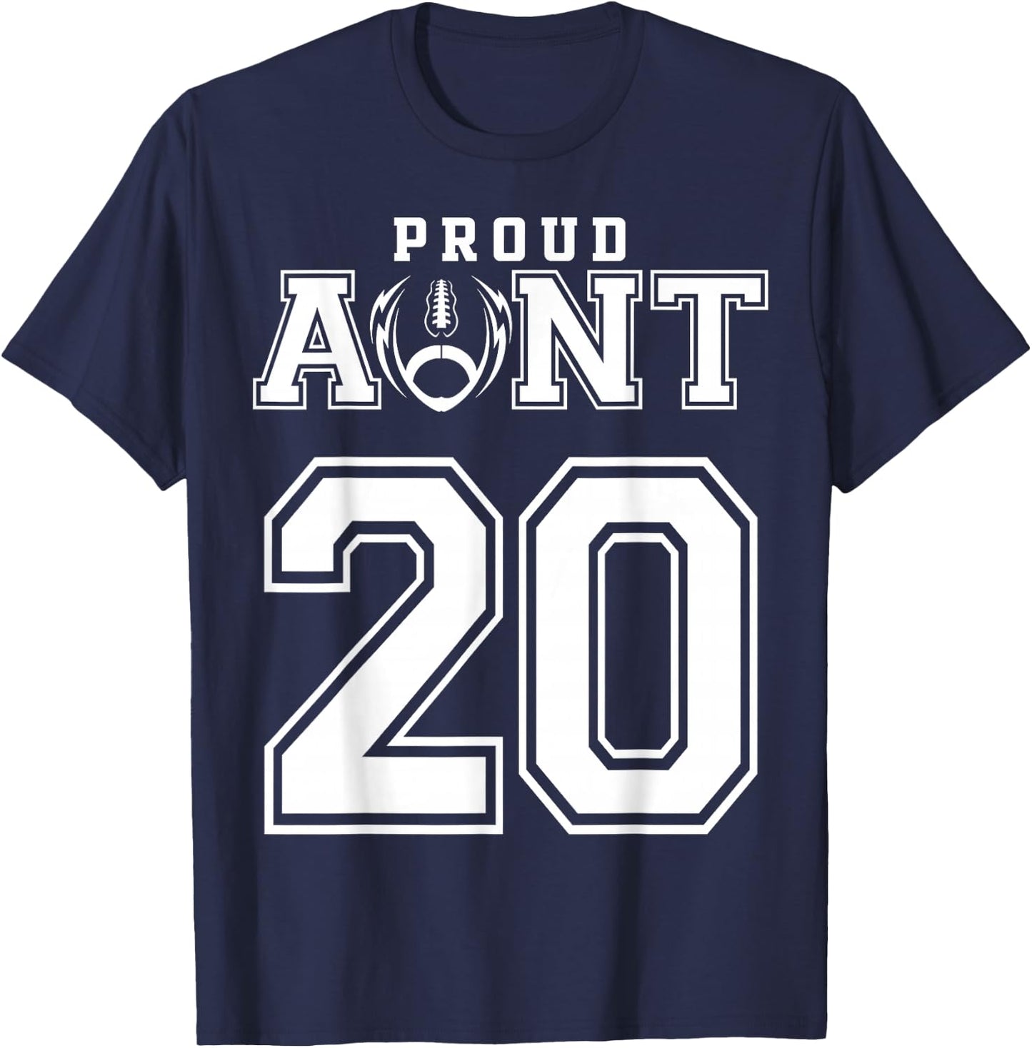 Custom Proud Football Aunt Number 20 Personalized T-Shirt - T-Shirt | Navy