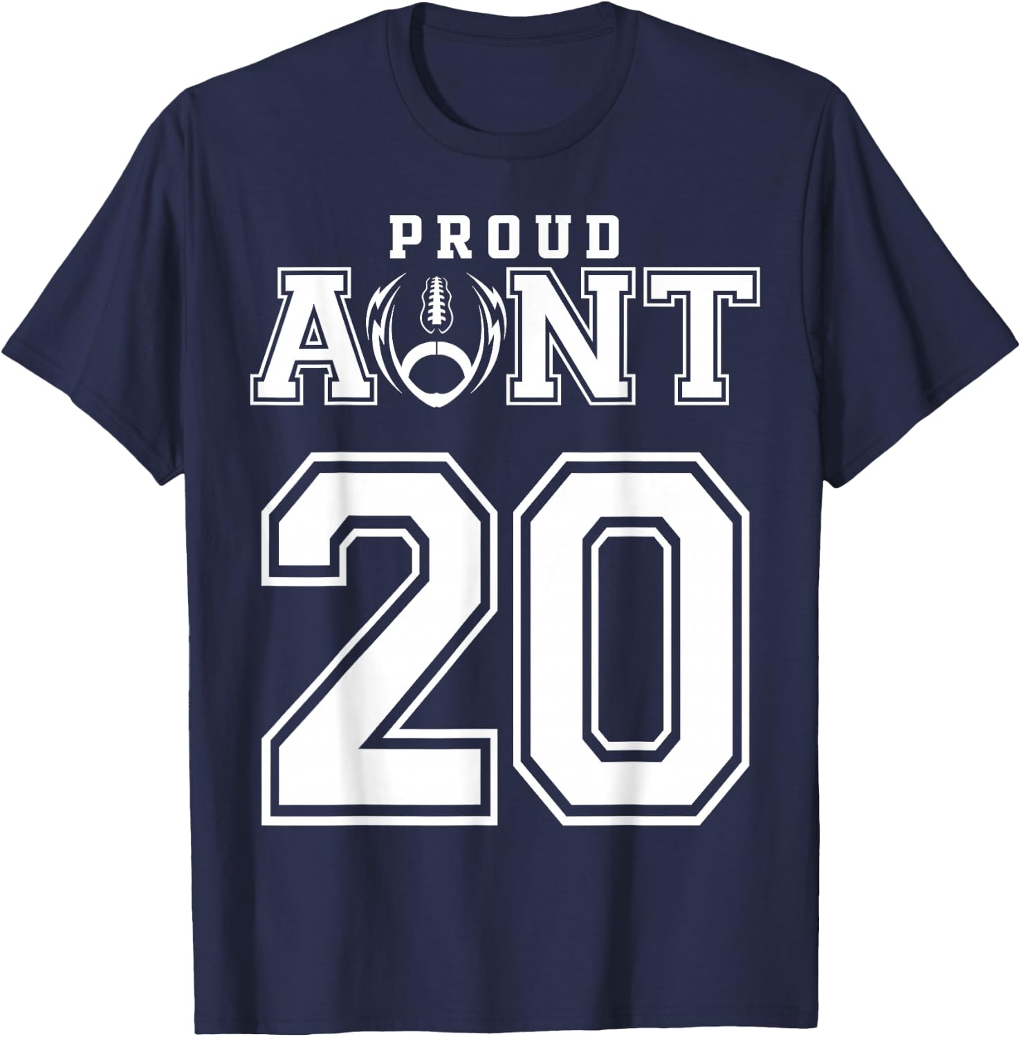 Custom Proud Football Aunt Number 20 Personalized T-Shirt - T-Shirt | Navy