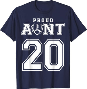 Custom Proud Football Aunt Number 20 Personalized T-Shirt - T-Shirt | Navy